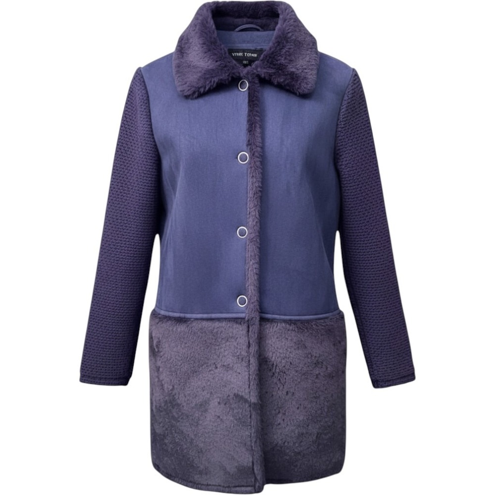 Love Token, Navy blue faux fur jacket with silver buttons‎